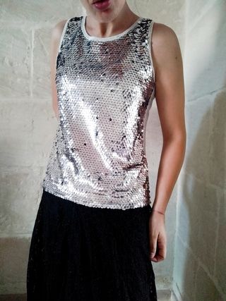 Top paillettes argento