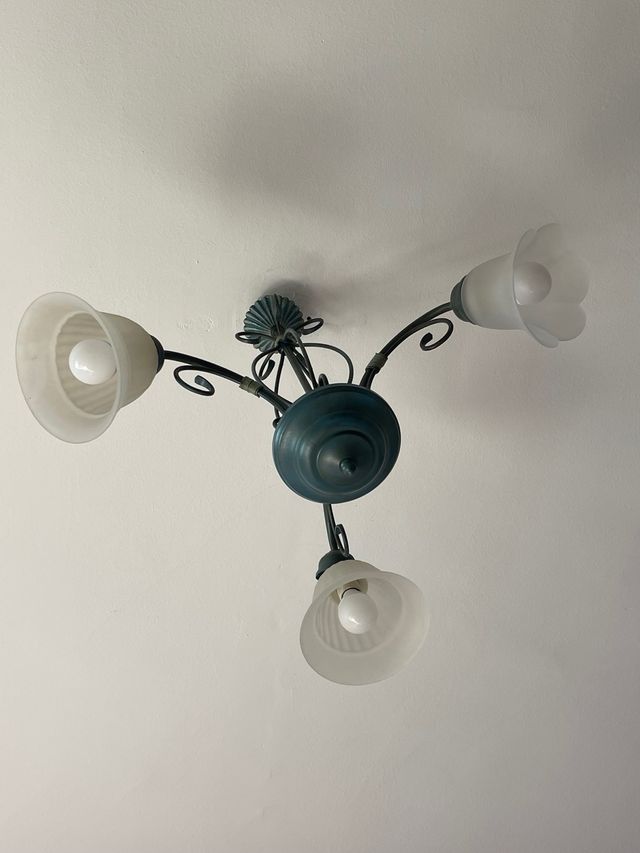 Lámpara forja 3 luces verde