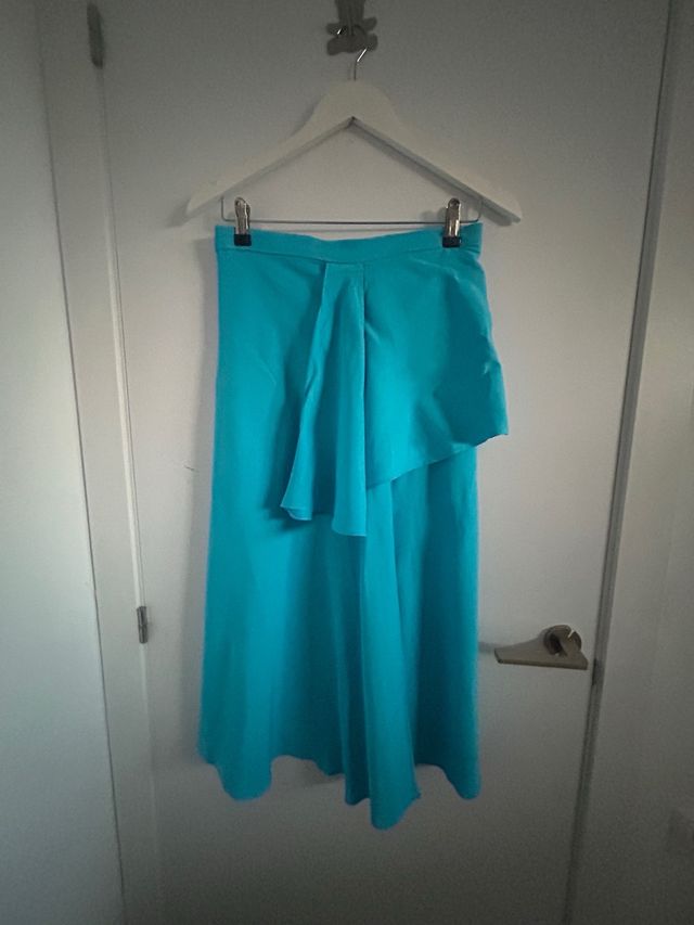 Falda midi turquesa