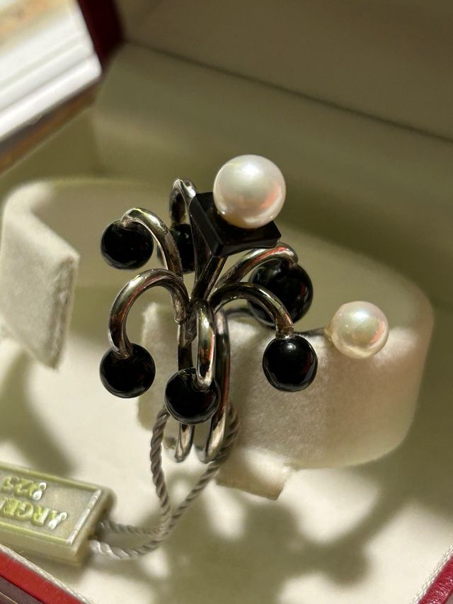 Anello Argento Perle Onice