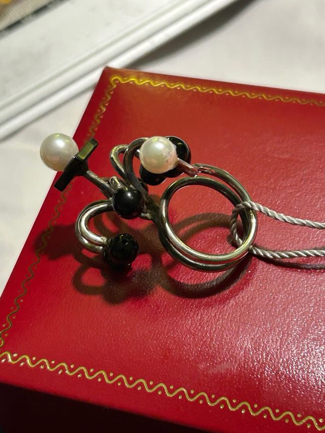 Anello Argento Perle Onice