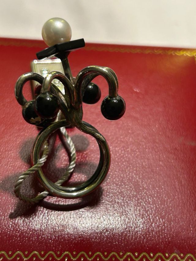 Anello Argento Perle Onice