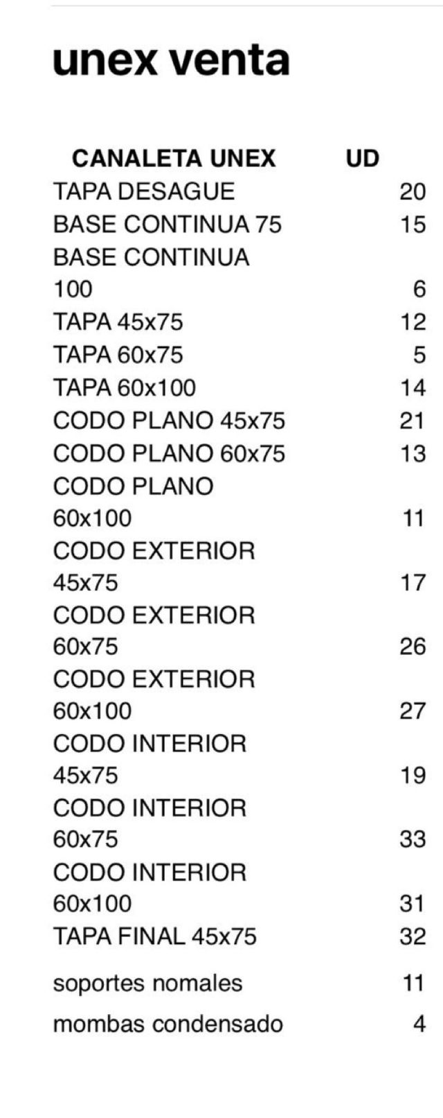Canaleta Unex completa + accesorios