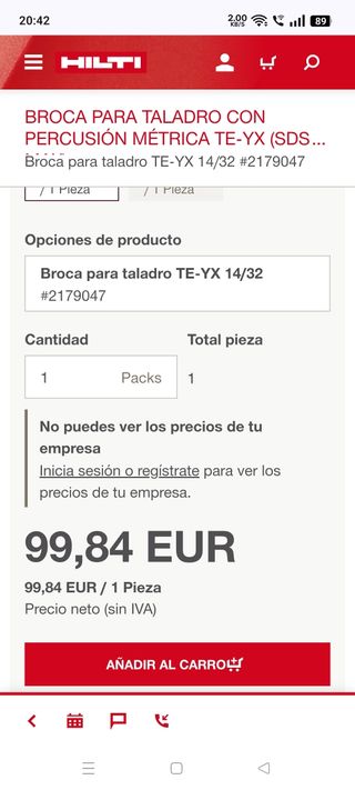 Brocas Hilti TE-YX 12/35 y 14/35 (2 uds.)
