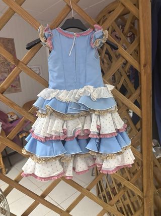 Traje Flamenca niña azul y blanco