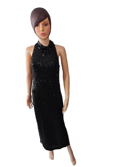Vestido largo  negro lentejuelas  marca Esprit