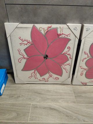 2 Cuadros Flores - Rosa y Blanco