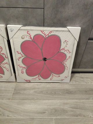 2 Cuadros Flores - Rosa y Blanco