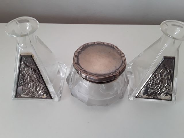 Juego tocador antiguo cristal y metal