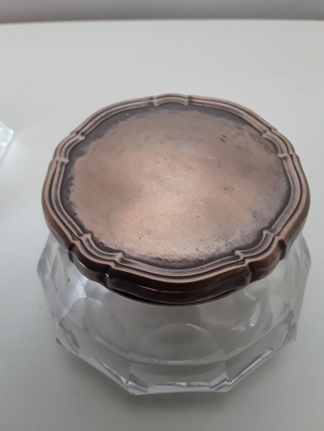 Juego tocador antiguo cristal y metal