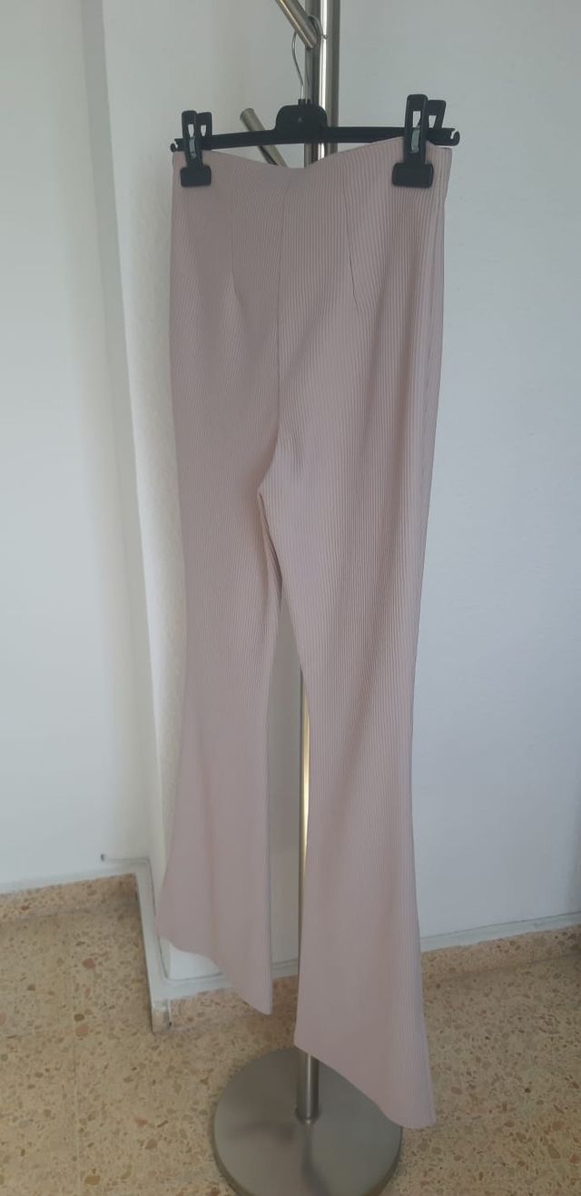 Pantalones campana beige mujer