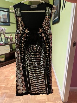 Vestido negro lentejuelas multicolor