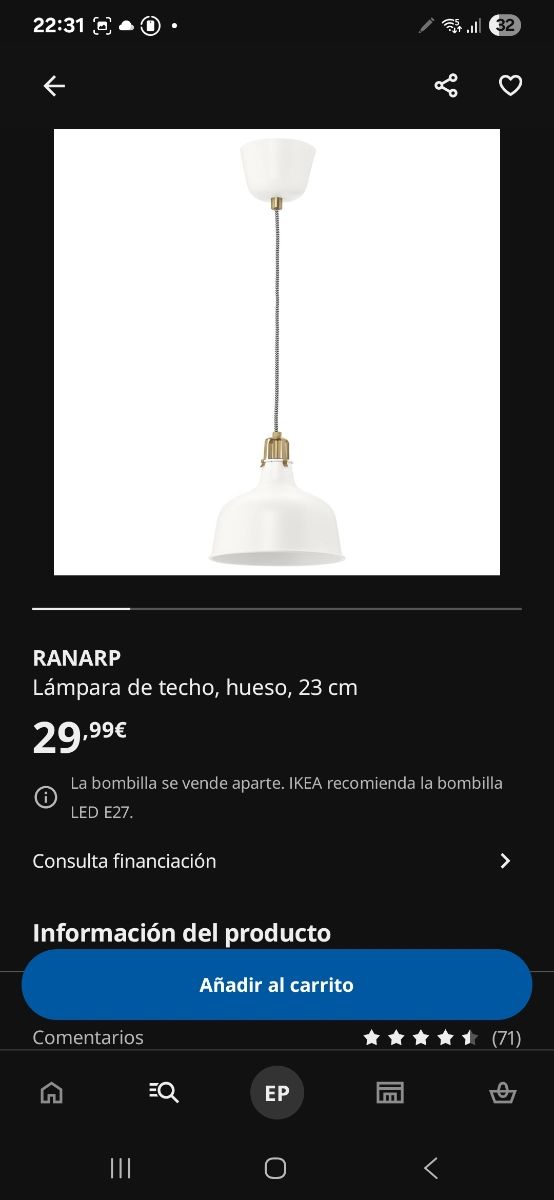 2 Lámparas Ikea blancas