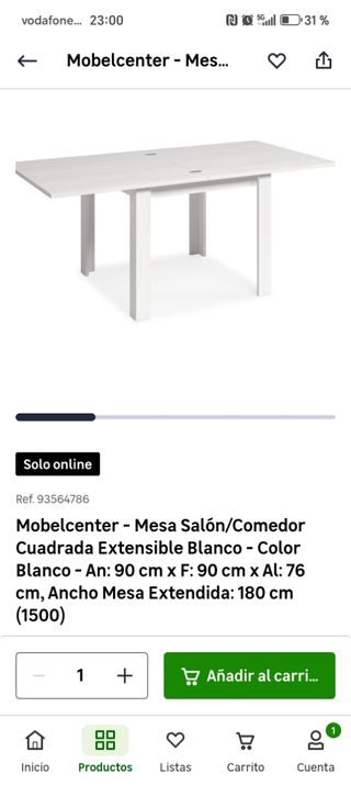 Mesa extensible Mobelcenter blanca 90x90