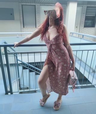 Vestido largo estampado rosa