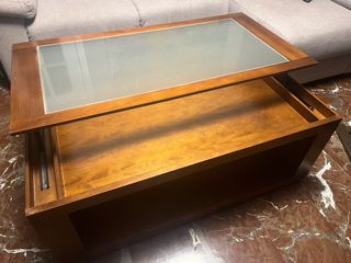 Mesa centro abatible madera-cristal