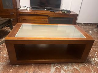 Mesa centro abatible madera-cristal