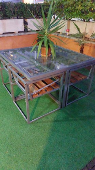 Mesa jardín exterior metal-madera