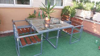 Mesa jardín exterior metal-madera