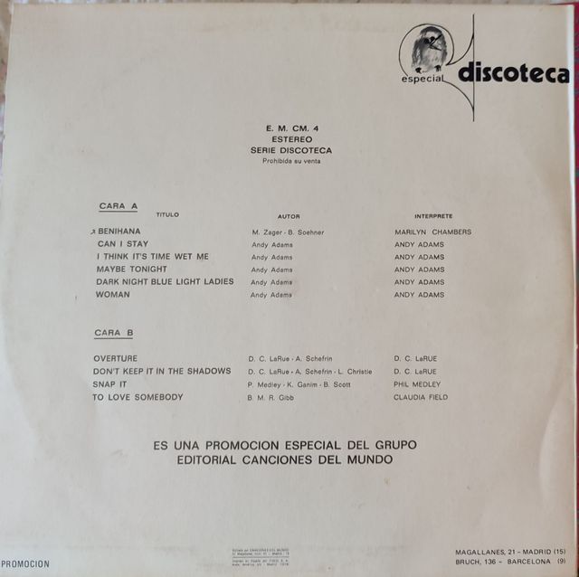 Vinilo: Marilyn Chambers, Andy Adams, más