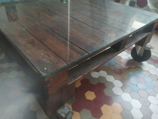 Mesa centro madera-cristal