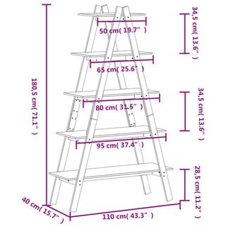 vidaXL Estantería 5 niveles forma A madera maciza 