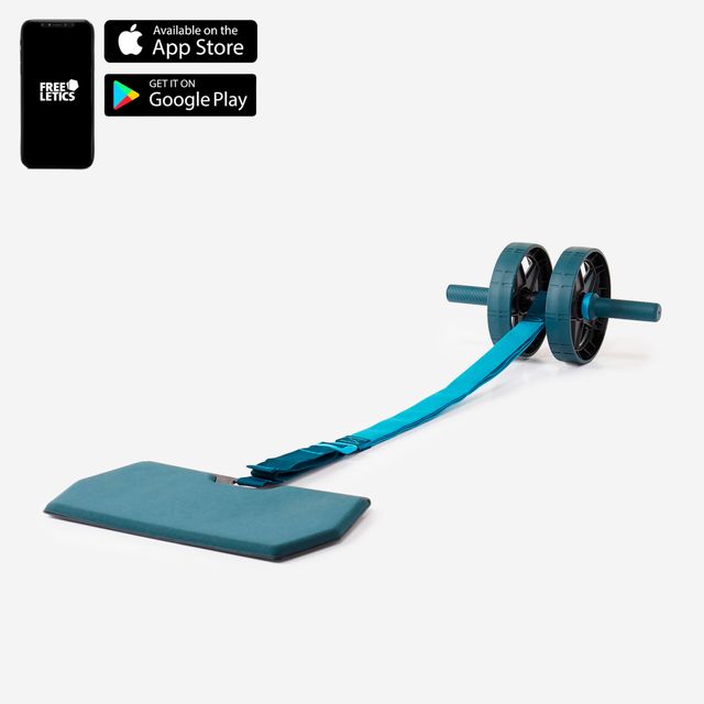 Rueda abdominal con banda elastica y esterilla cross