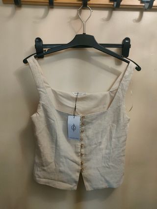 Top Stradivarius lino beige - M