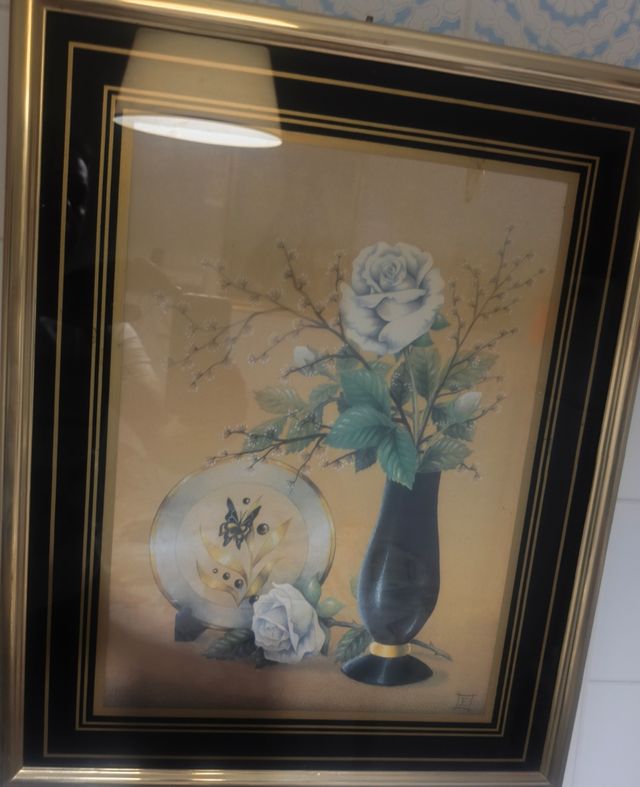 Cuadro flores blancas - dorado