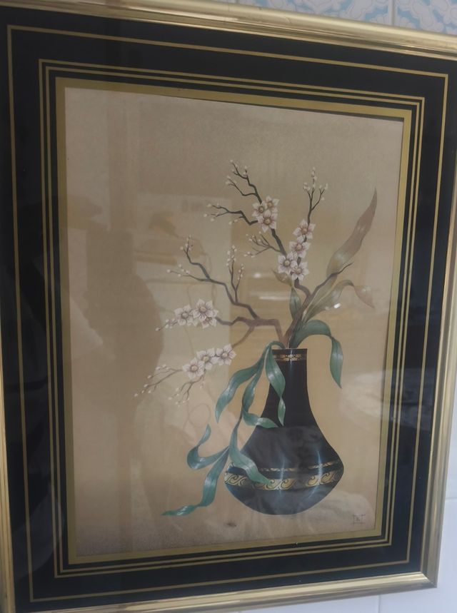 Cuadro flores blancas - dorado