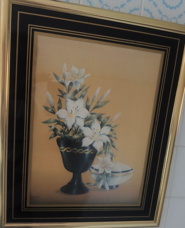 Cuadro flores blancas - dorado