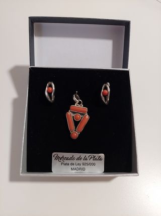 Colgante + pendientes plata 925 y Coral rojo
