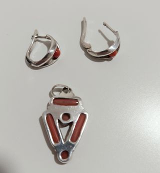 Colgante + pendientes plata 925 y Coral rojo