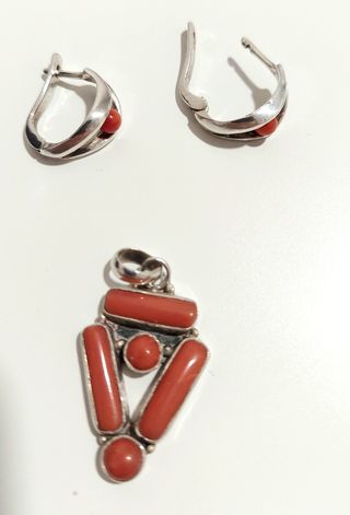 Colgante + pendientes plata 925 y Coral rojo