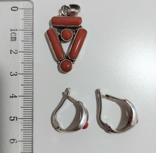 Colgante + pendientes plata 925 y Coral rojo