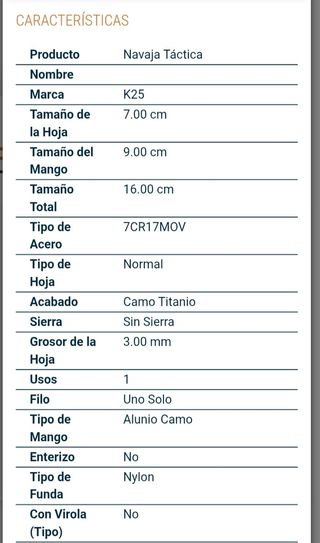 Navaj táctica K25 - Cuchill Plegable
25009