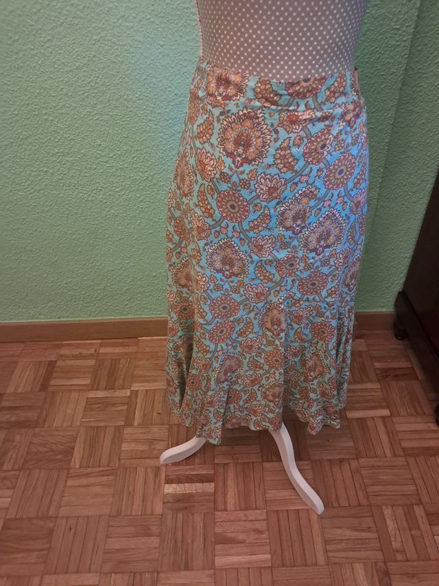 Falda larga estampada turquesa