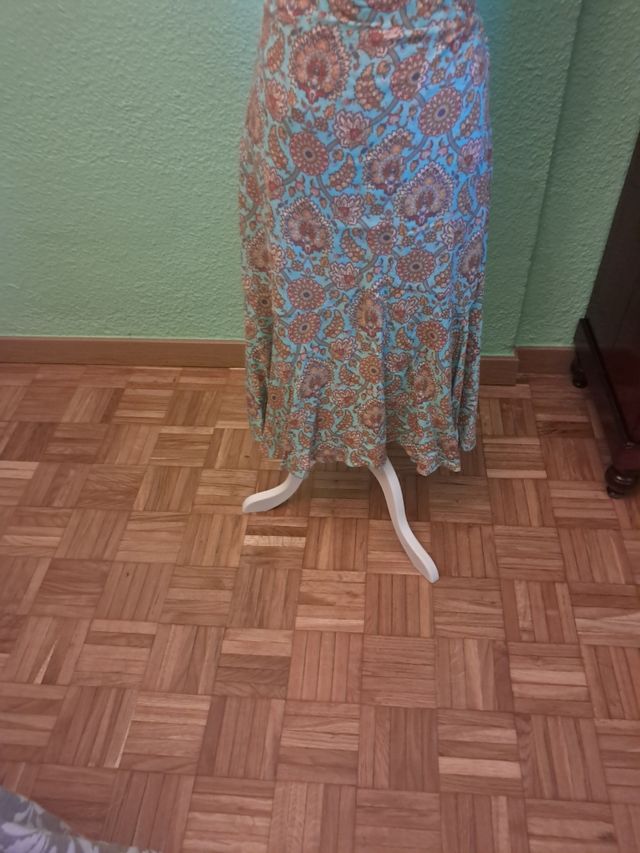 Falda larga estampada turquesa
