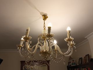Lampara techo cristal dorada 8 luces
