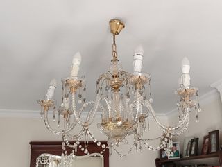 Lampara techo cristal dorada 8 luces