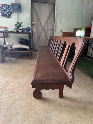 Mesa roble antigua + 2 bancos