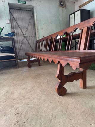 Mesa roble antigua + 2 bancos