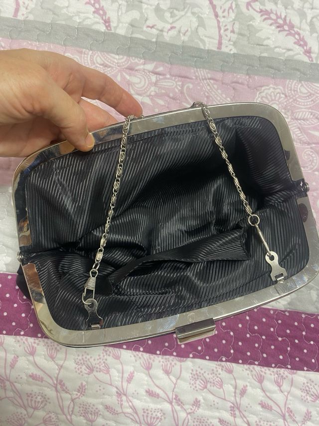 Bolso fiesta negro - Cadena plata