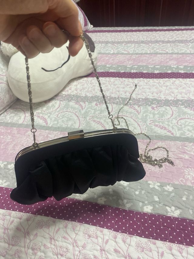 Bolso fiesta negro - Cadena plata