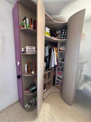 Armadio ad angolo per ragazzi - Beige/Viola e bianco