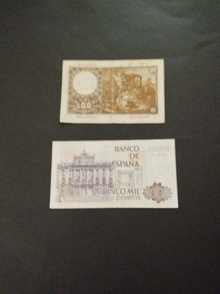2 Billetes España: 100|5000 Pesetas