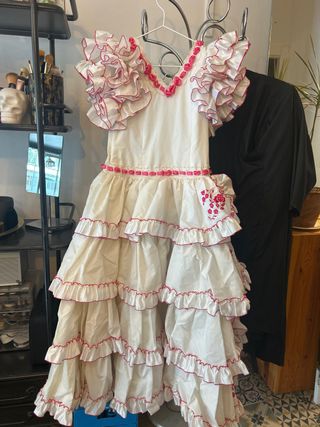 Vestido Flamenca niña blanco-rosa