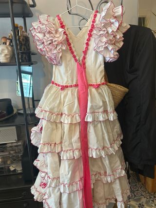 Vestido Flamenca niña blanco-rosa
