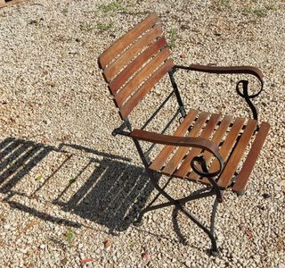 Set seis sillones plegables acero y teca.