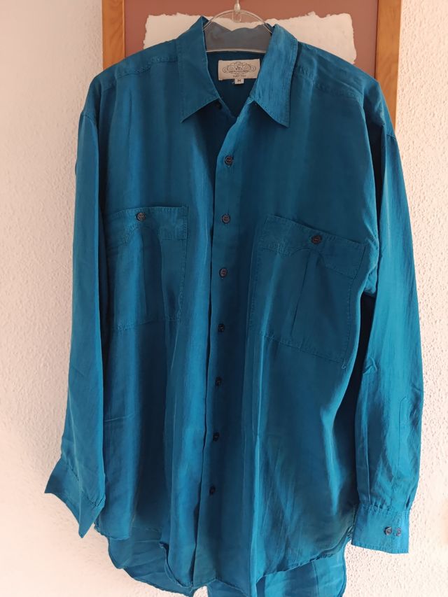 Camisa seda turquesa